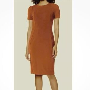 Calvin Klein Copper Orange Stretch‎ Crepe Puff Sleeve Sheath Dress Size 2